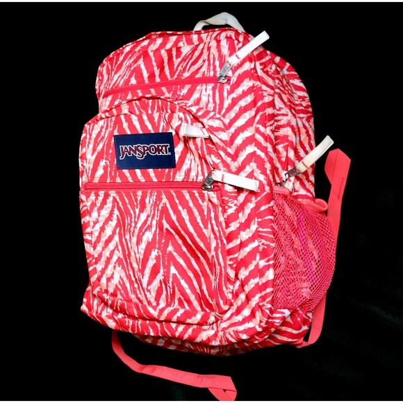 Jansport Teen Adult 17.5" Backpack WILD AT HEART Red White Zebra Stripes VGC! - Picture 3 of 15